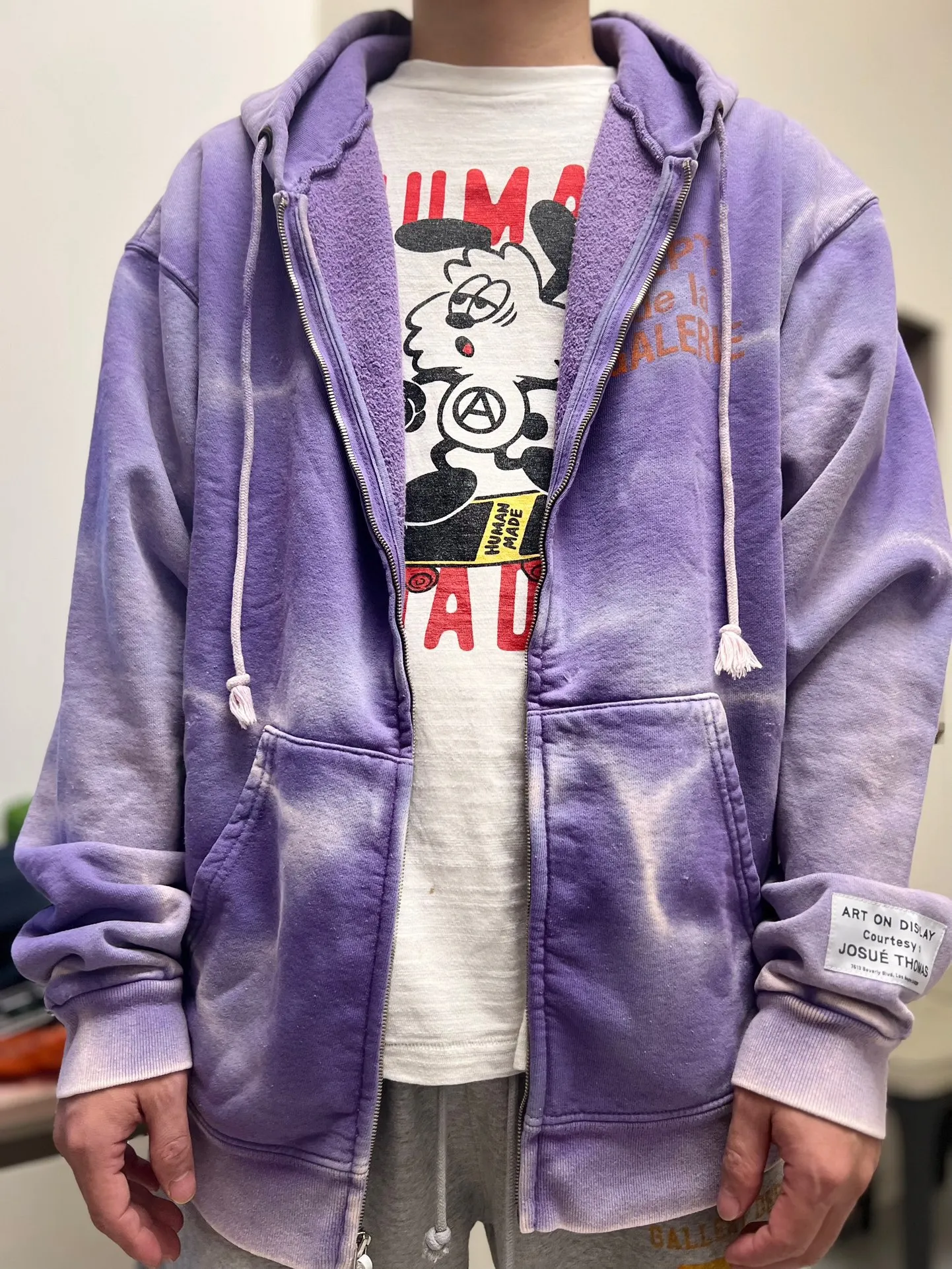 The same style as the owner GALLERY DEPT. FRENCH ZIP HOODIE water corrugated French zipper hole hoodie, sun washed purple, washed purple S-XL, ready-to-wear dyeing, hand-stitched and heavy-weighted, faded, super-heavy washing, hand-hanging holes, bone edges turned white, molded and customized with G LOGO zipper